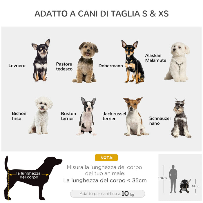 Passeggino per Cani Pieghevole 82x49,5x98 cm con Tettuccio Nero