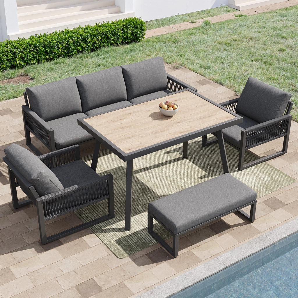 Set Divano da Giardino 6-7 Posti con Tavolo ¨C MINIMAL ¨C Polyrattan, Cuscini, Esterno