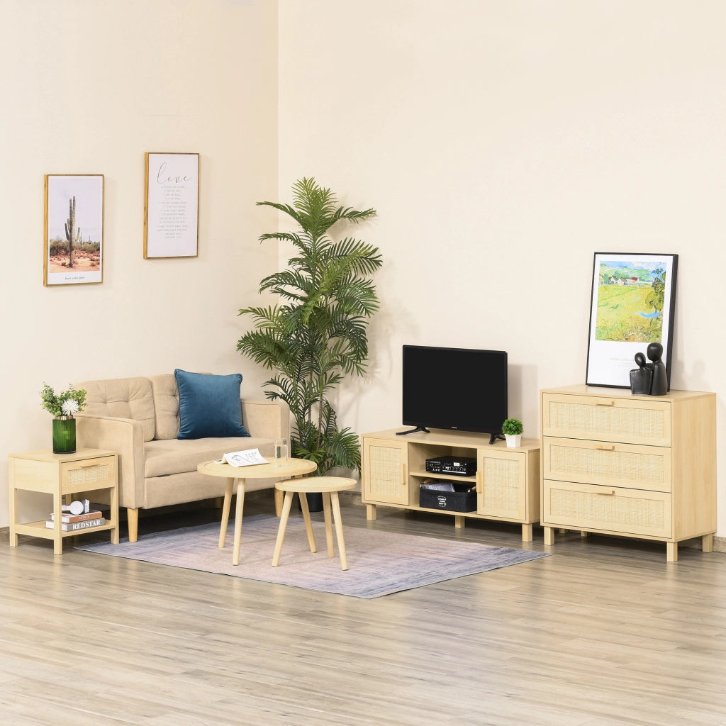 Com¨° 3 Cassetti Cannage in Rattan ¨C zephmum ¨C MDF Effetto Legno Chiaro 80x40x80 cm