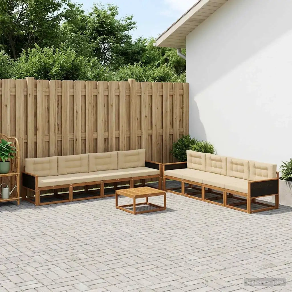 Set di divani da esterno con cuscino 9 pcs Naturale e Beige