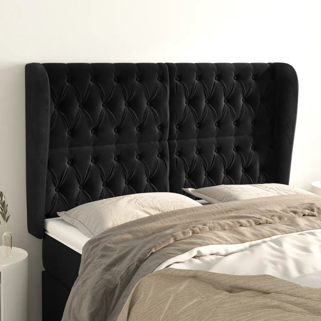 Testiera | Testata ad Orecchio Nera 147 x 23 x 118/128 cm in Velluto
