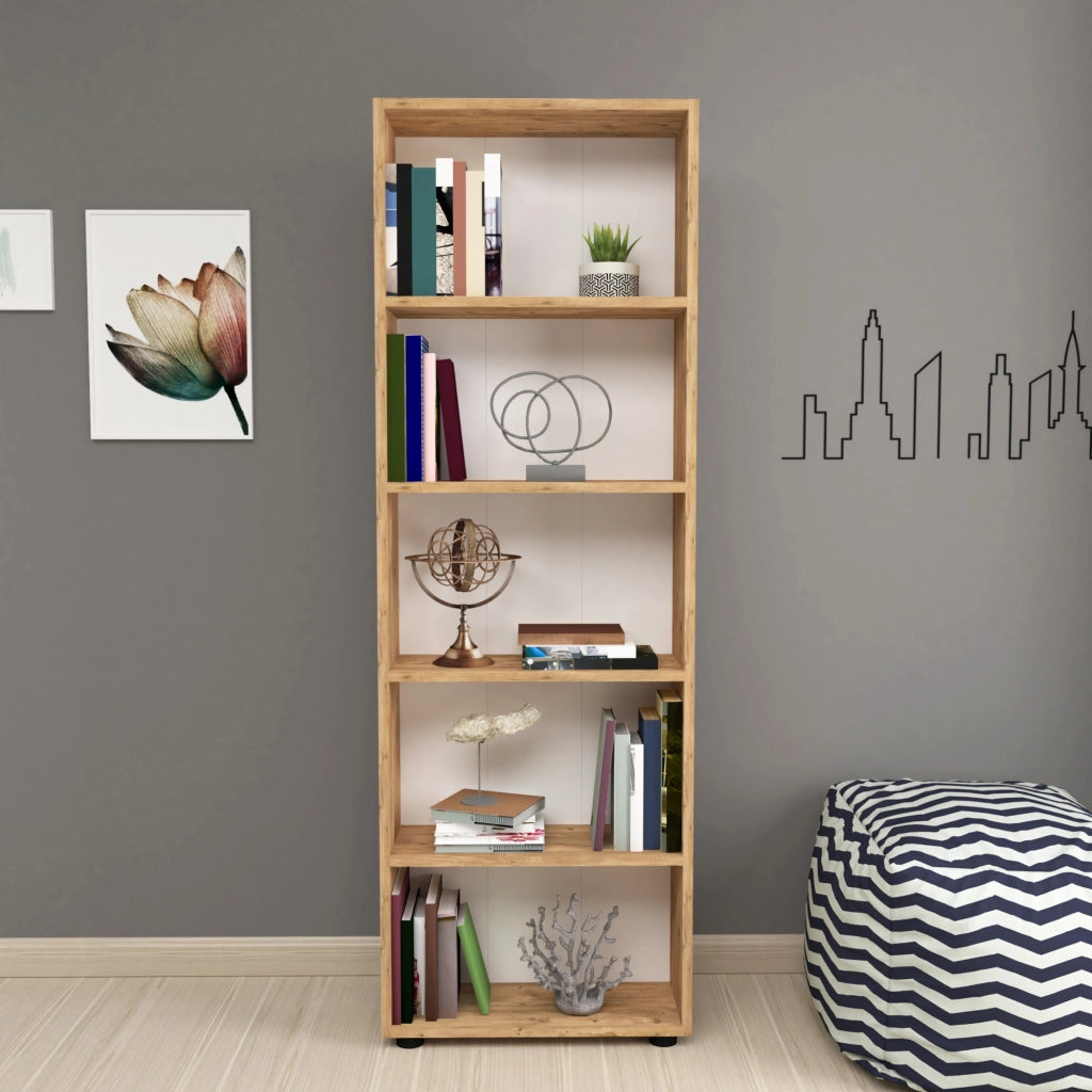Libreria 'Vara' Altezza: 172 cm Scaffale a Terra con 5 Scomparti Aperti - Effetto Rovere [en.casa]