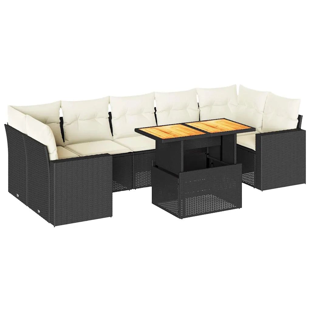 Set Divani da Giardino con Cuscini 8 pz Nero in Polyrattan 3327010