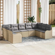 Set Divano da Giardino con cuscino 9 pcs Beige Poly Rattan 3345860