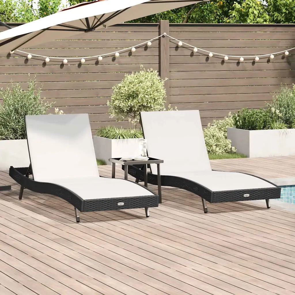 Lettino da sole 3 pcs Nero e Bianco 197 x 70 x 82 cm polyrattan 3381204