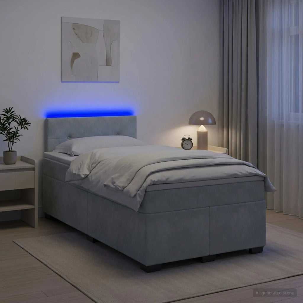 Letto con Box Spring, Materasso e LED Grigio Chiaro Velluto 3452156