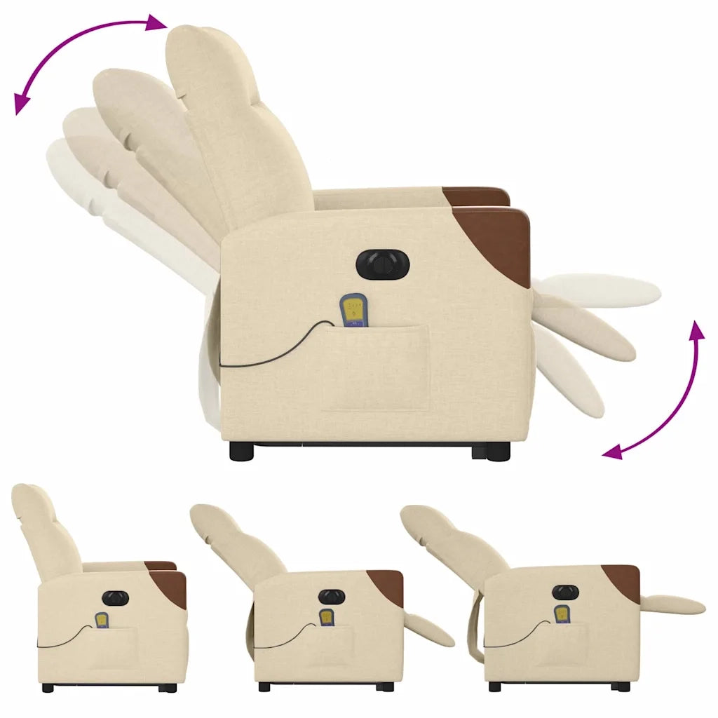 Poltrona Alzapersona Massaggiante Elettrica Crema in Tessuto 3324034