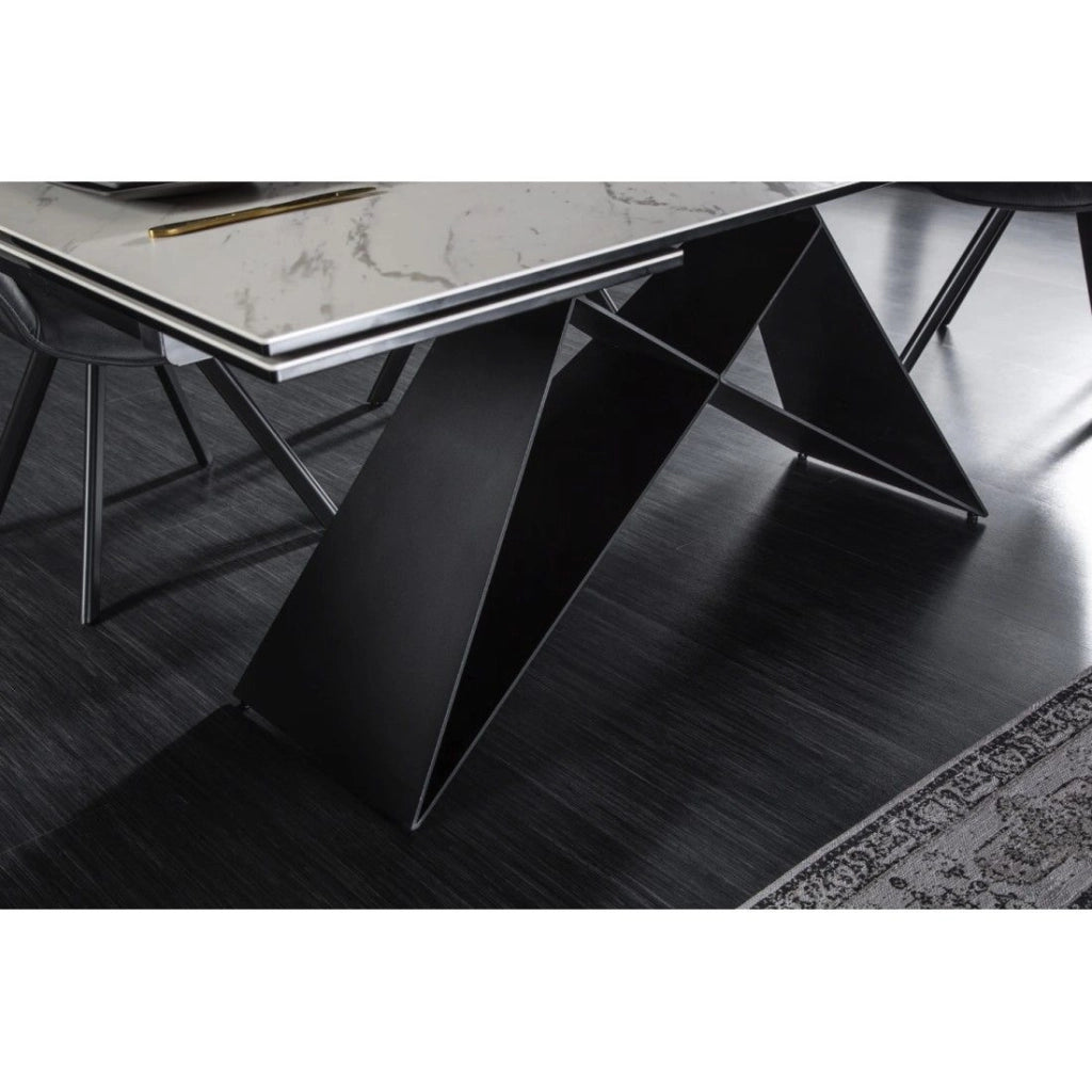 Tavolo da pranzo ATARA 180–260 cm – Piano in ceramica effetto marmo bianco e metallo nero