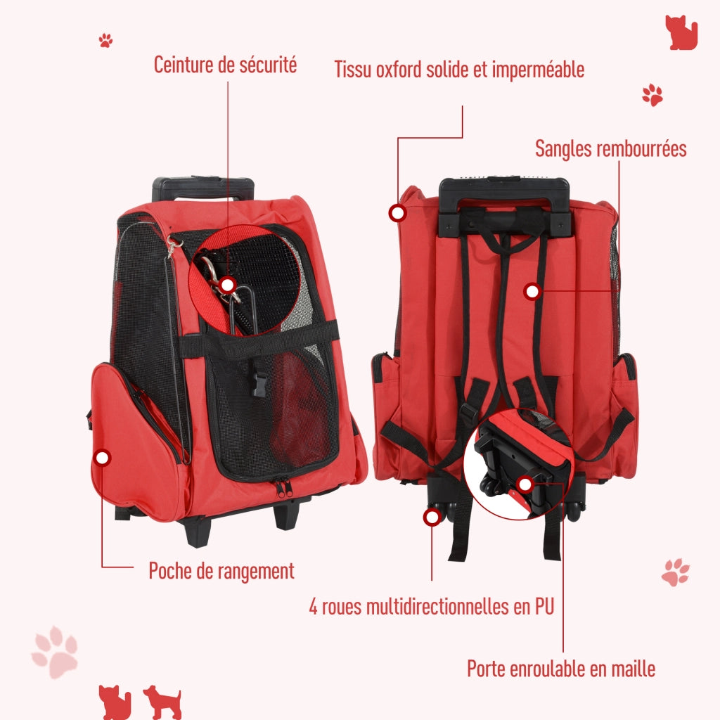 Trasportino per Cane 2 in 1 con Ruote ¨C Zephmum ¨C 42x25x55 cm Rosso