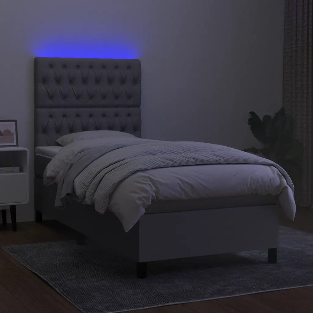Letto a Molle Materasso e LED Grigio Chiaro 90x190 cm Tessuto 3135077