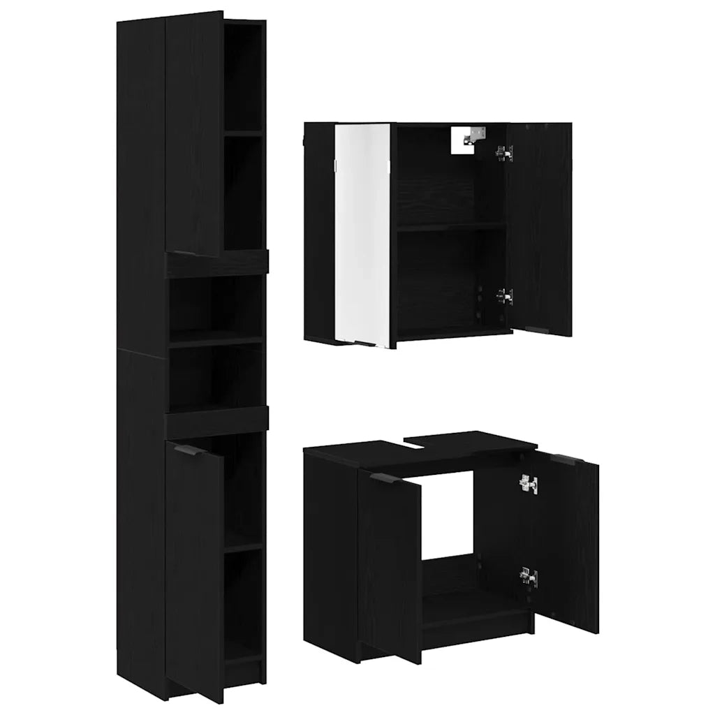 Set di Armadi da Bagno 3 pcs Rovere Nero Legno multistrato