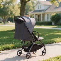 Passeggino per Bambini 0-3 Anni Pieghevole e Leggero con Schienale Regolabile, Capottina, Cestino, Grigio Scuro