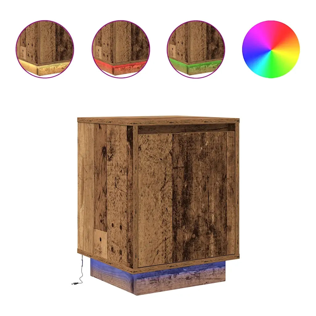 Set di 2 Comodini | Armadio da Notte | Mobiletto da notte con Luci a LED Legno Antico 38x34x50 cm