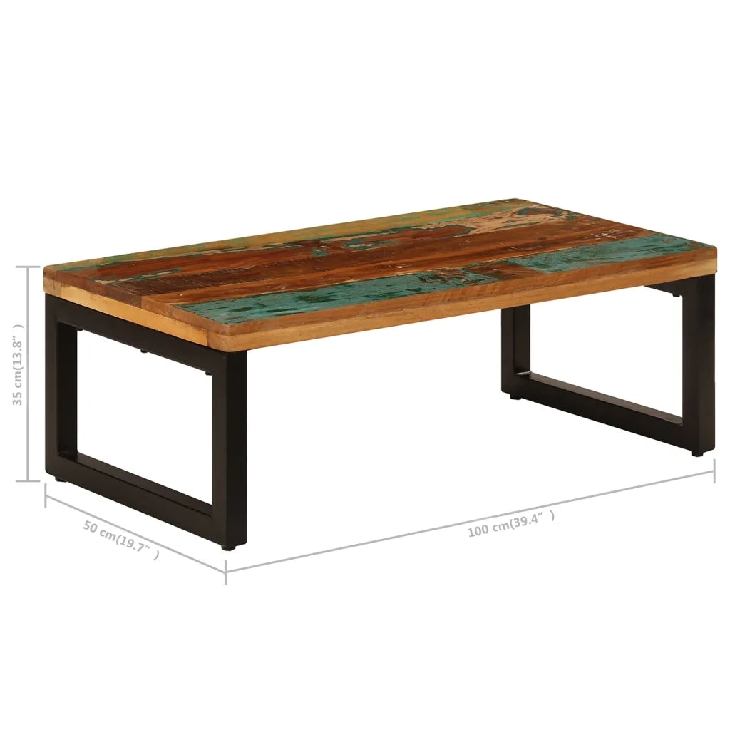 Tavolino da Salotto 100x50x35 cm Massello di Recupero e Acciaio 247338