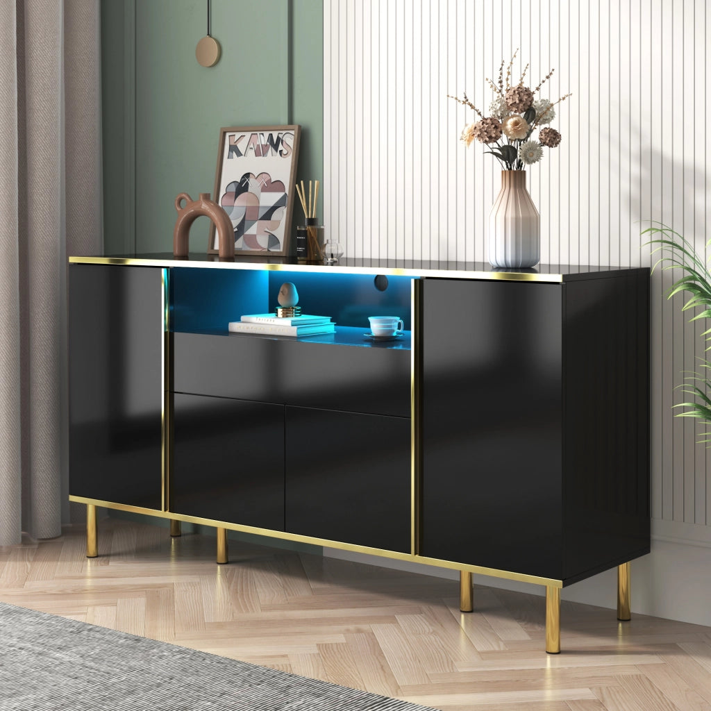 Credenza Moderna ¨C Xylo ¨C Nero Lucido, 1 Cassetto, 150x40x80 cm