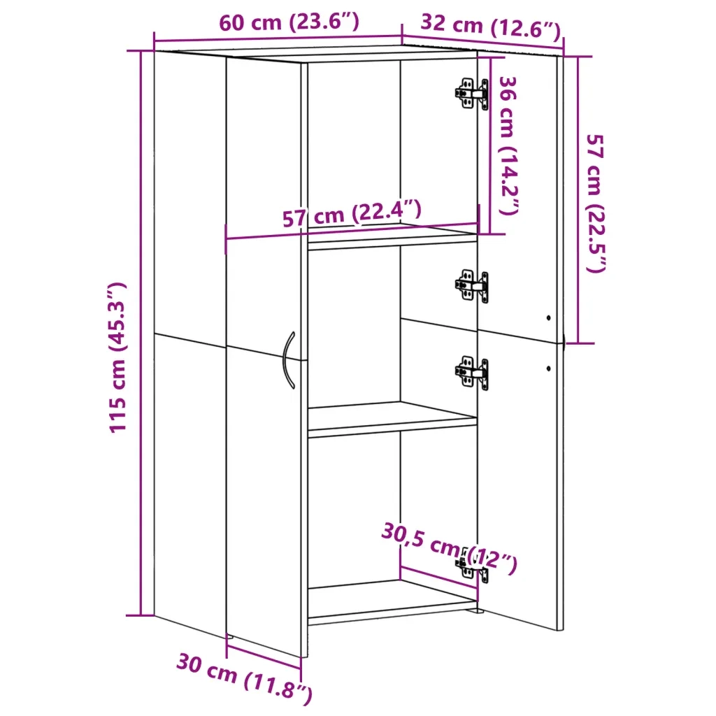 Schedario Grigio Cemento 60x32x115 cm in Legno Multistrato 840775