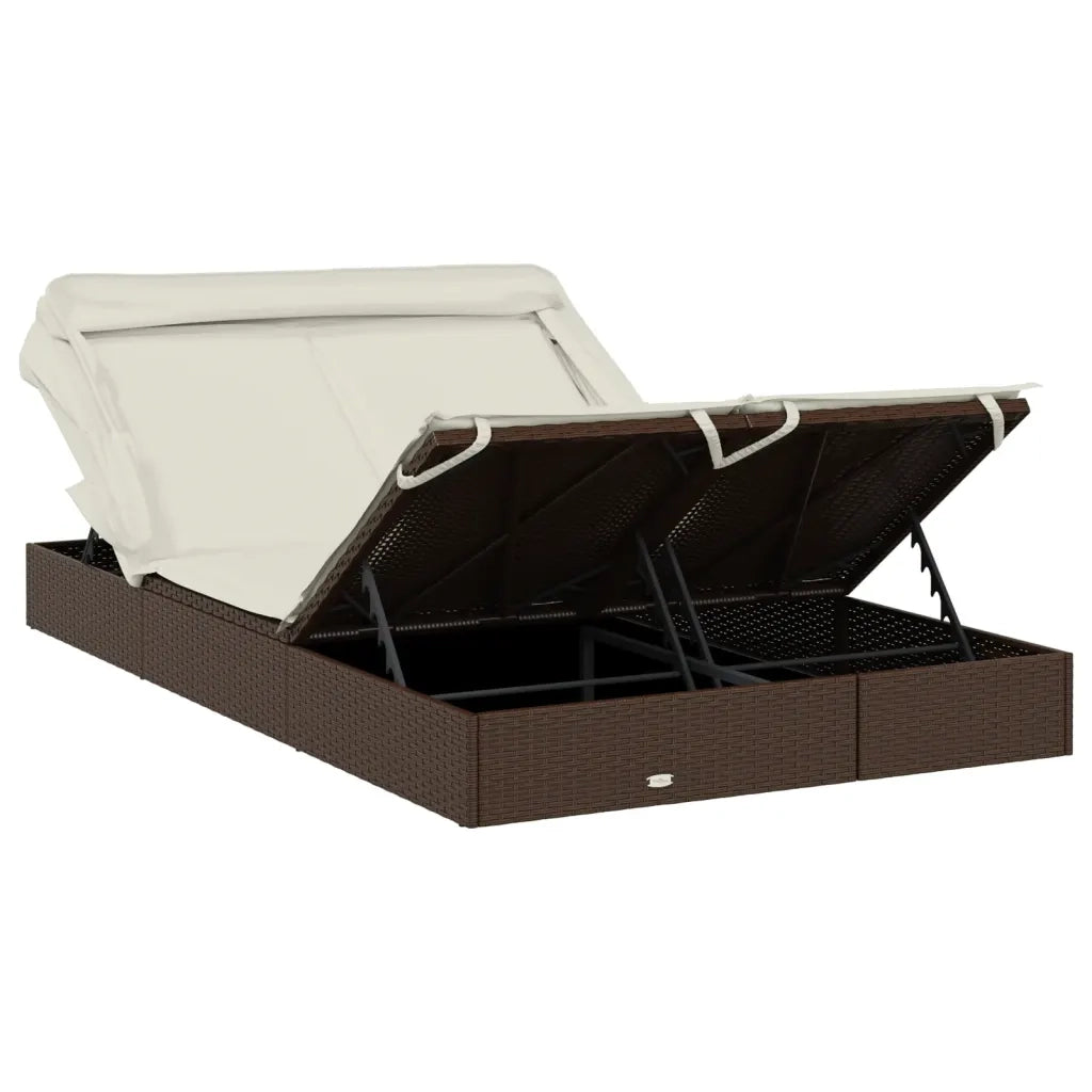 Sdraio da giardino | Lettino Doppio Tetto Pieghevole Marrone 213x63x97 cm Polyrattan