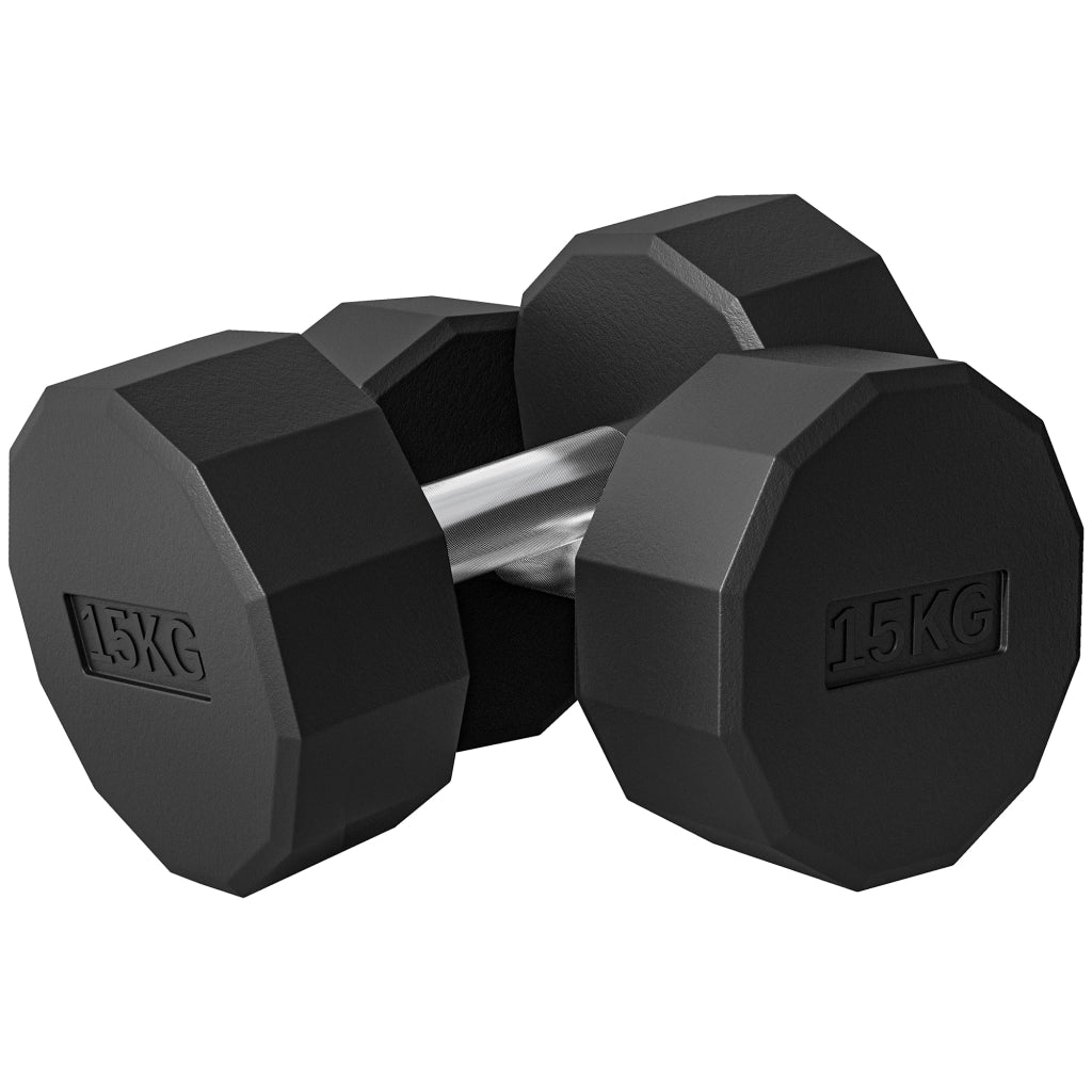 Set 2 Manubri Esagonale 12 Lati 15 kg ¨C Minimal ¨C Metallo Gomma Antiscivolo 26x15.5x15.5 cm Nero