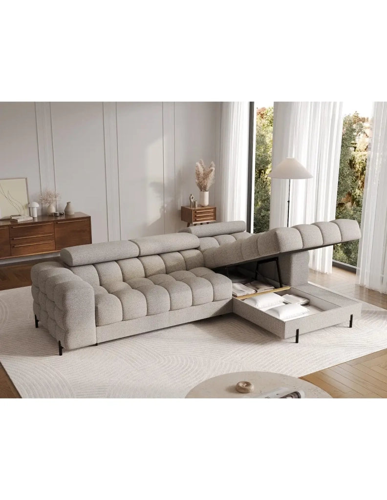 Divano angolare destro convertibile Beige mélange stile contemporaneo 285x99x181cm FILTRO