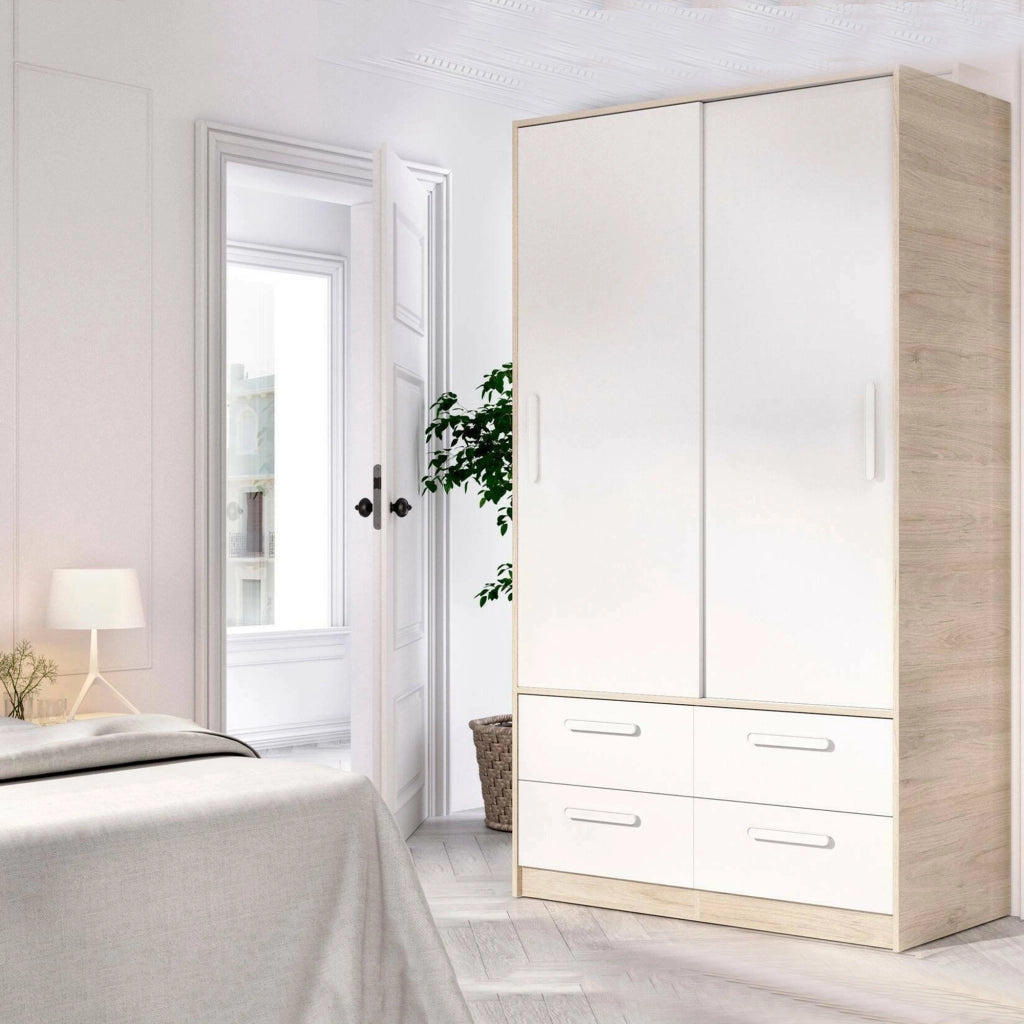 Guardaroba 2 ante Kirogi, Mobile camera da letto, Cabina armadio portabiti, Armadio appendiabiti, 120x60 h204 cm, Bianco e Rovere
