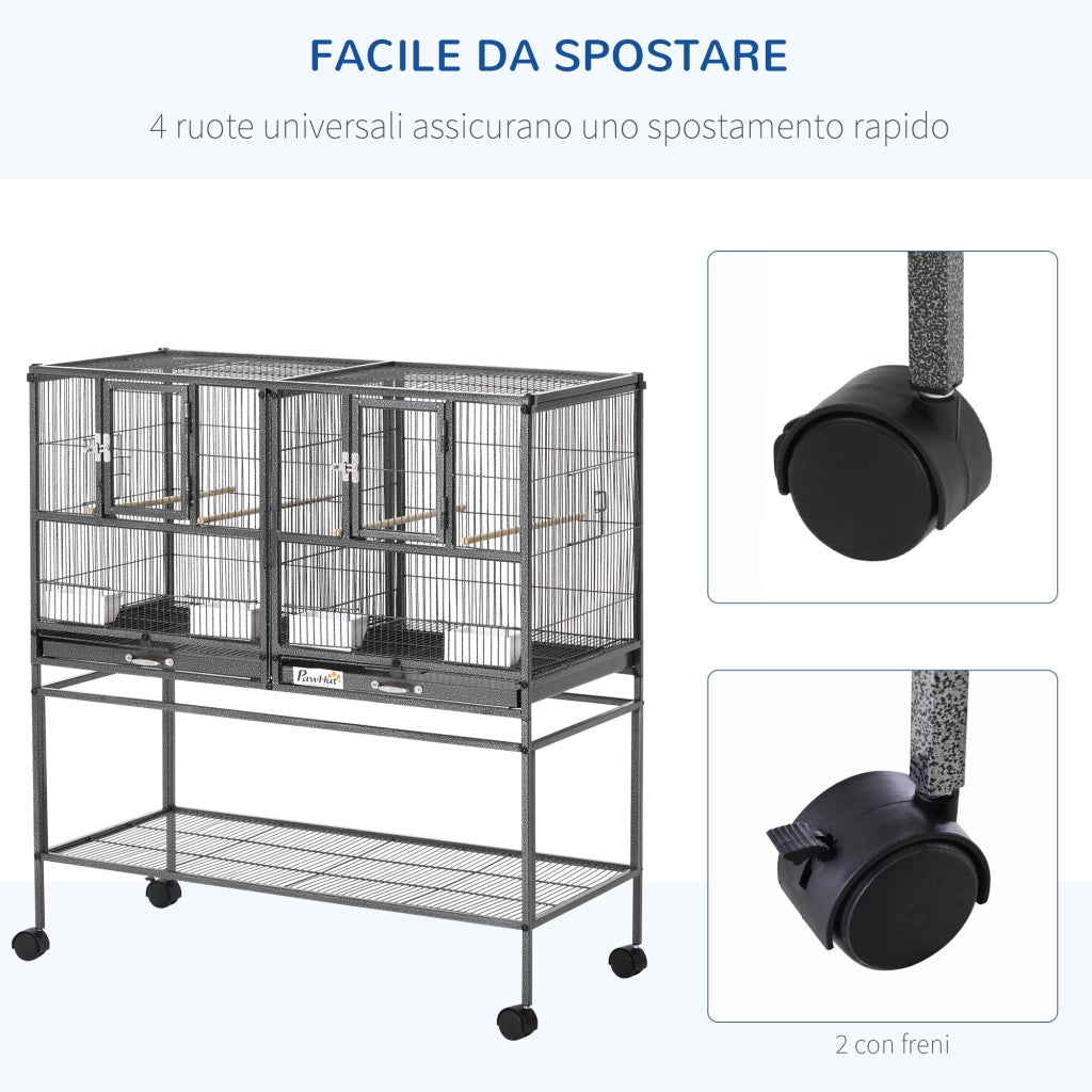 Gabbia per Uccelli Doppia ¨C Zephmum ¨C Nero Grigio, Metallo, 95x45.5x102cm