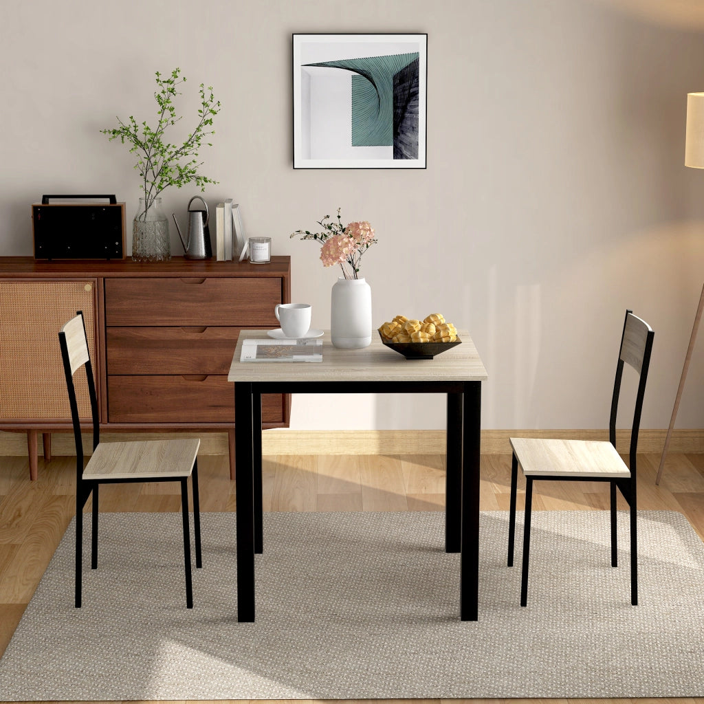 Set da pranzo con tavolo e 2 sedie, design salvaspazio, colore naturale