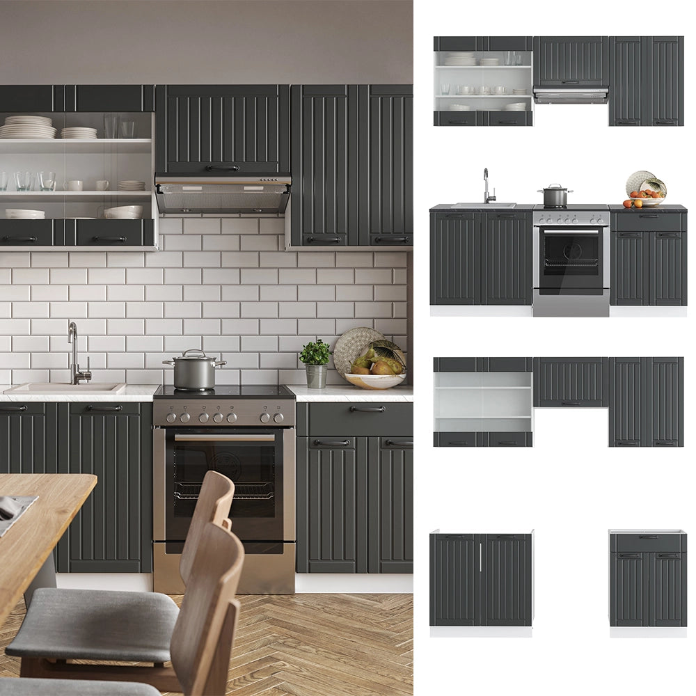 Vicco Cucina componibile Antracite casa di campagna/bianco 200 cm senza piano di lavoro