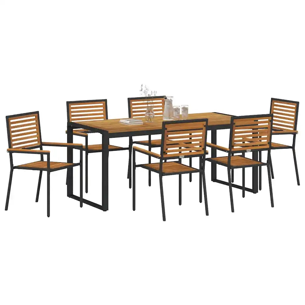 Set da Pranzo per Giardino 7 pcs Nero e Marrone polyrattan
