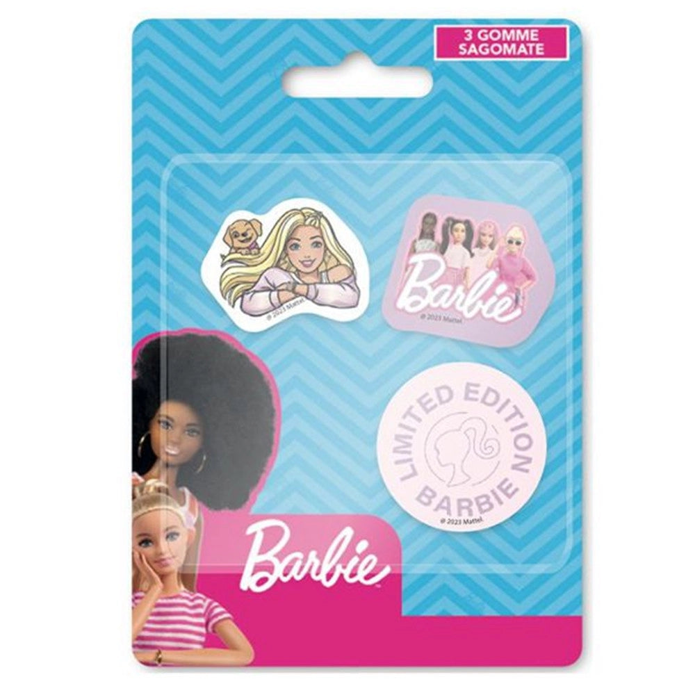 Trade Shop - Kit Gomme Per Cancellare 3pz Sagomate Tema Barbie Cancelleria Per Bambine Scuola 953704 -