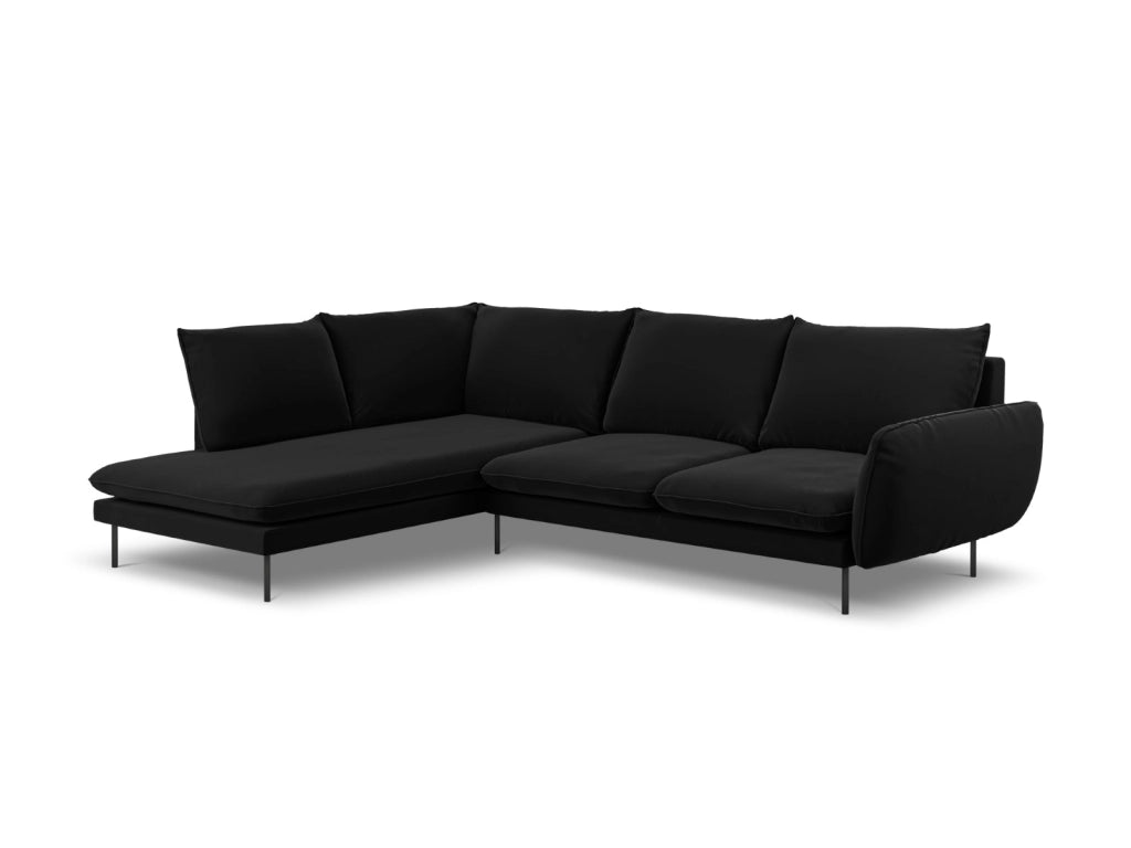 Cosmopolitan Design - Divano angolare sinistro "Vienna" 6 posti in velluto nero 