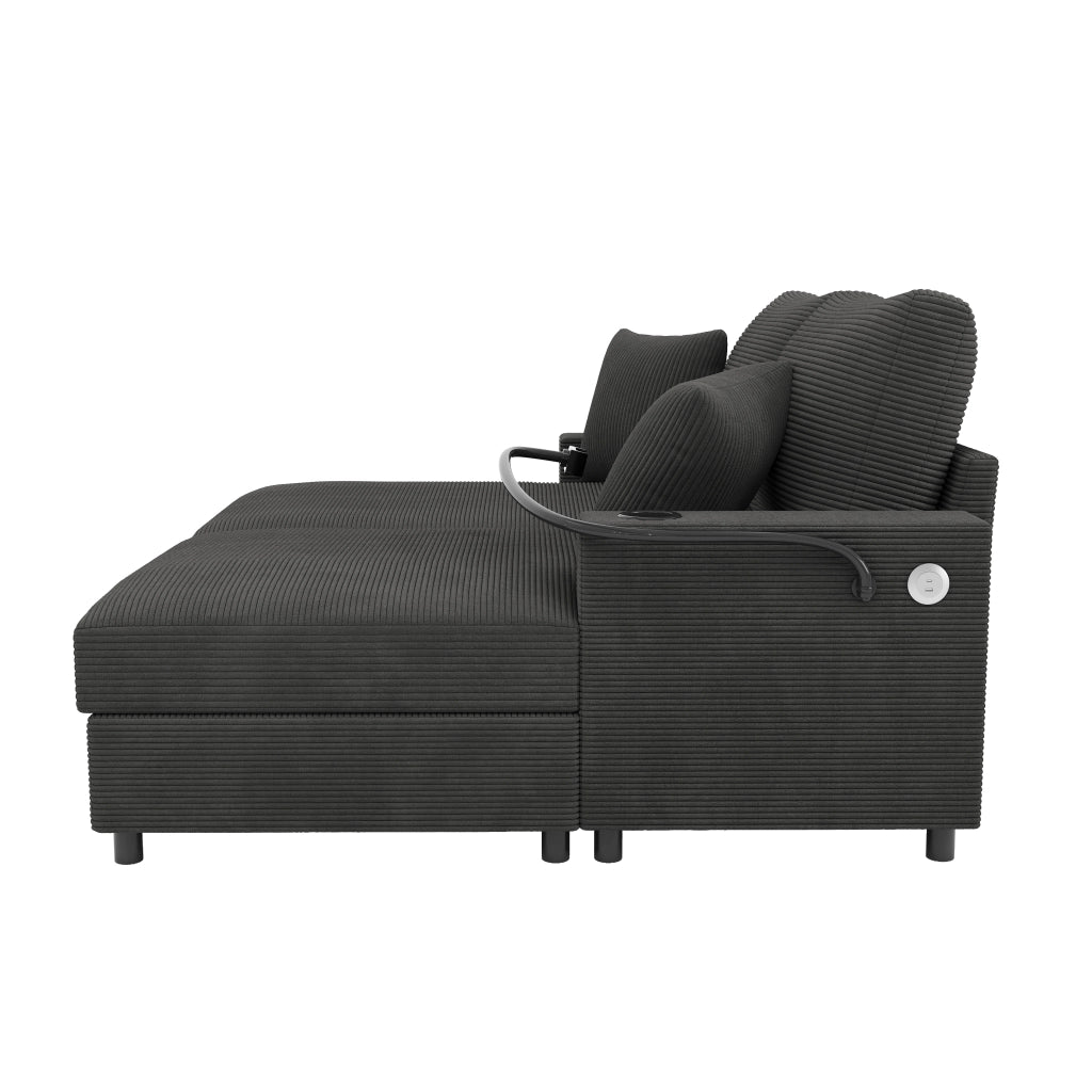 DIVANO 2 posti 163x140x82 cm Grigio in corduroy con 2 cuscini