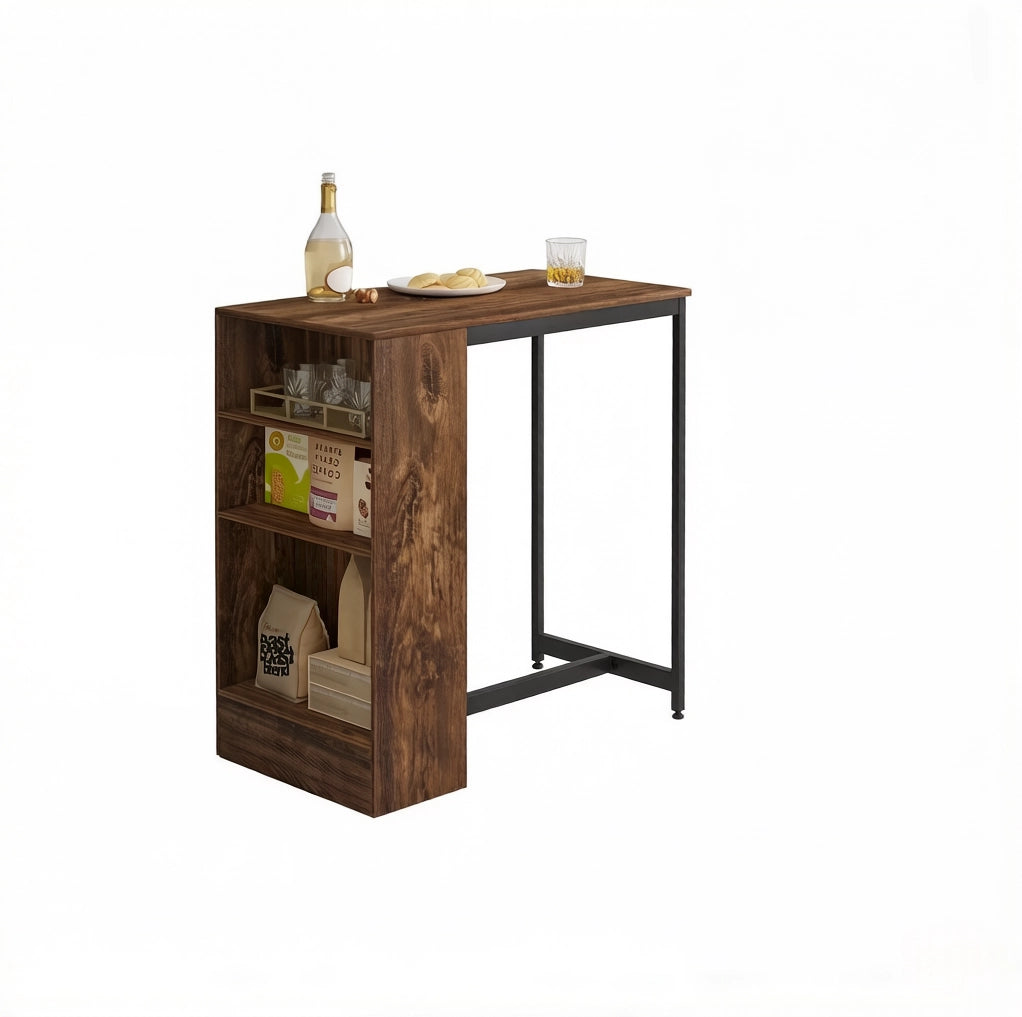 Tavolo Bar DESMIU in Truciolato E1 e Metallo, 91x49x91 cm, Marrone Rustico e Nero