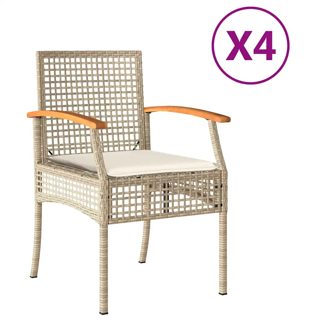 Sedie da Giardino con Cuscini 4 pz Beige in Polyrattan e Acacia 366253