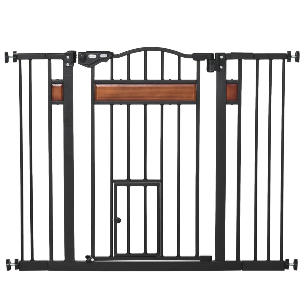 Cancelletto per Cani di Taglia Media e Piccola 74-105x76,2 cm con Chiusura Automatica Nero