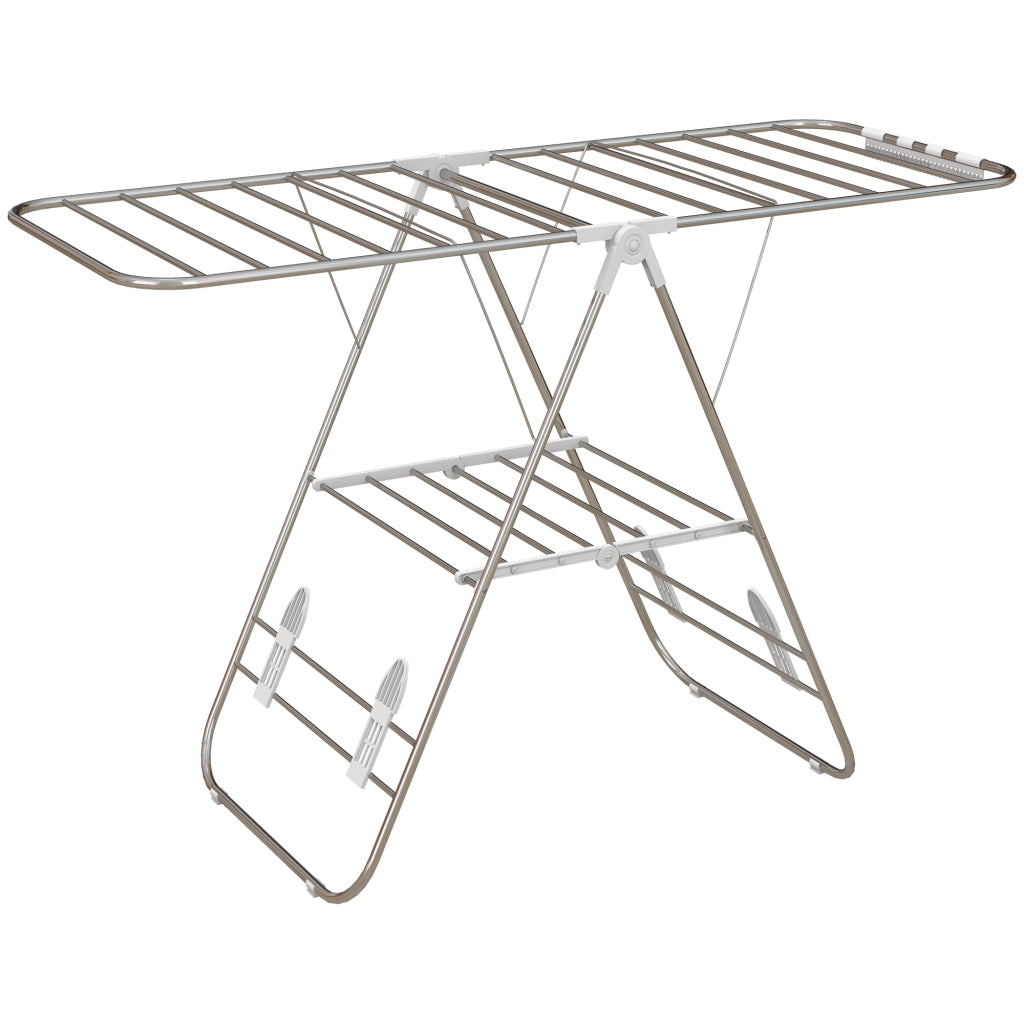 Stendibiancheria pieghevole con ali regolabili in acciaio inox, argento, 60,5 x 148 x 98 cm