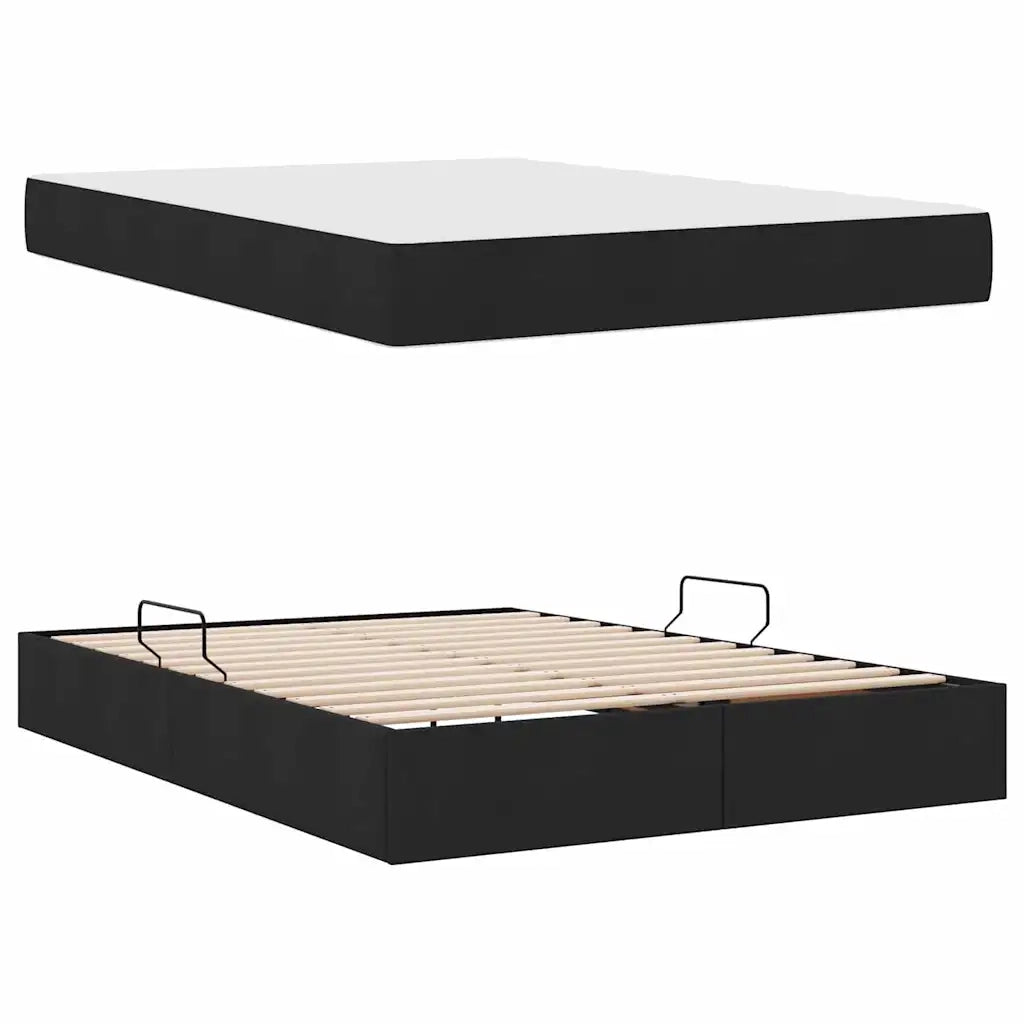 Letto con contenitore e materasso Nero 140 x 200 cm Poliestere