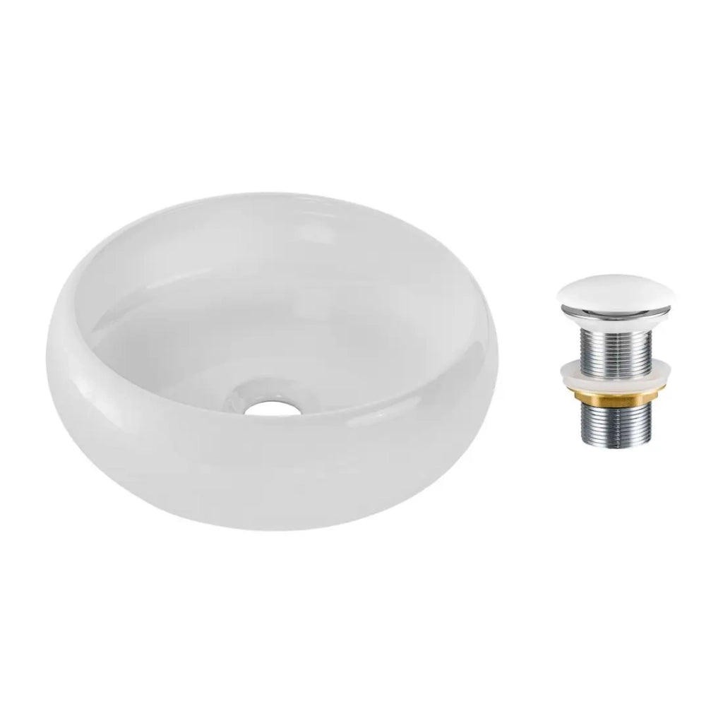 Lavabo da appoggio rotondo 36 cm bianco lucido con piletta clic clac bianca
