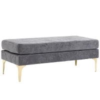 Panca Fondo Letto a 2 Strati in Tessuto Effetto Velluto e Acciaio, 121x50.5x46.5 cm, Grigio Scuro e Oro