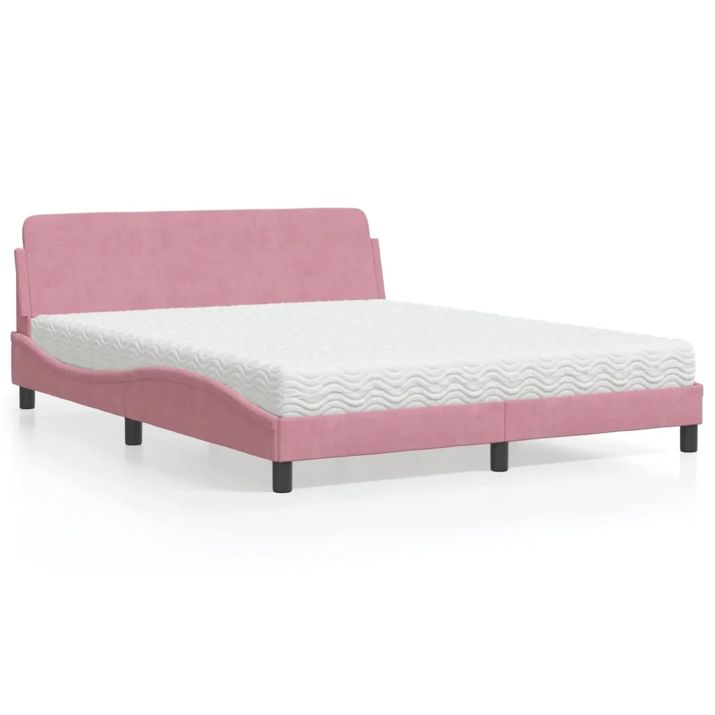 Letto con Materasso Dover Rosa 160x200 cm in Velluto