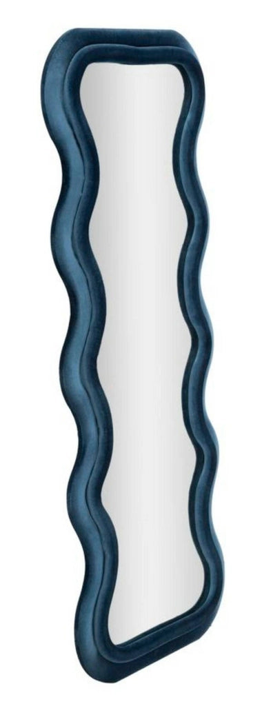 Specchio Allen, Specchiera, Articolo d'arredo a muro, Decorazione con specchio, 60x6 h160 cm, Blu