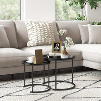 Set 2 Tavolini da Salotto Rotondi Sovrapponibili con Vassoio rimuovibile Nero