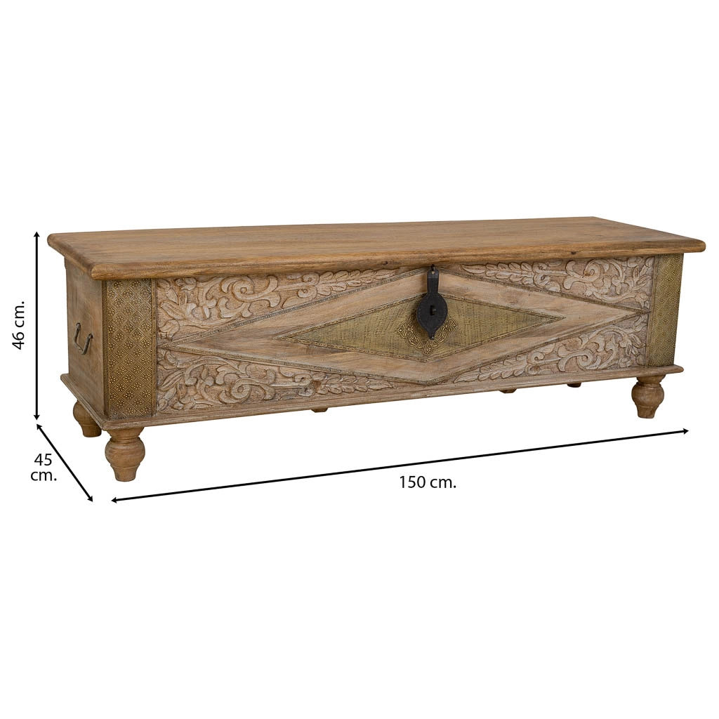 Bauletto in legno intagliato artigianale, 150x45x46h cm