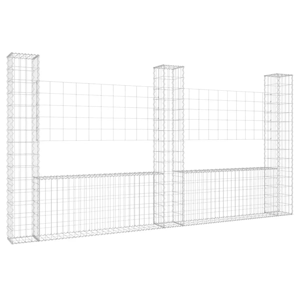 Cesto Gabbione a U con 3 Pali in Ferro 260x20x150 cm 151283