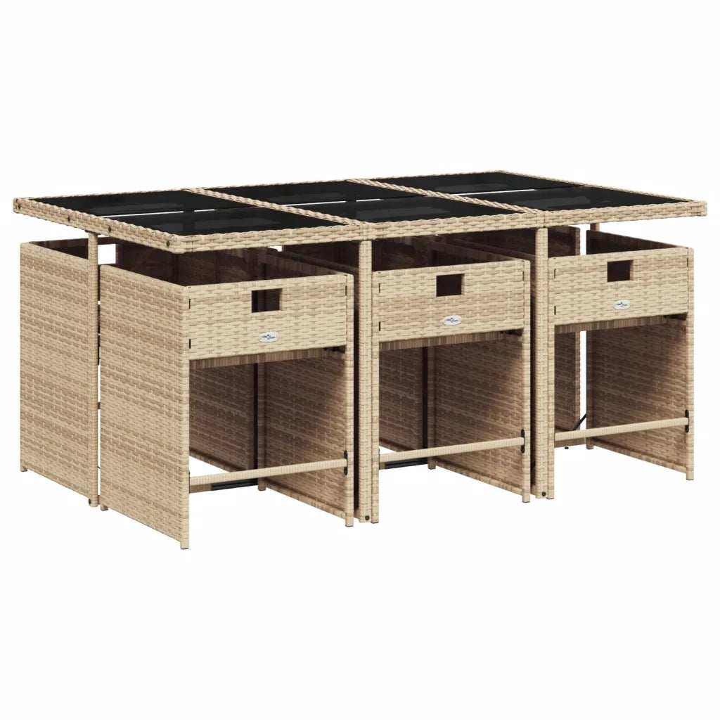 Set Pranzo da Giardino 7 pz | Set Salotto da Giardino con Cuscini Beige Misto Polyrattan