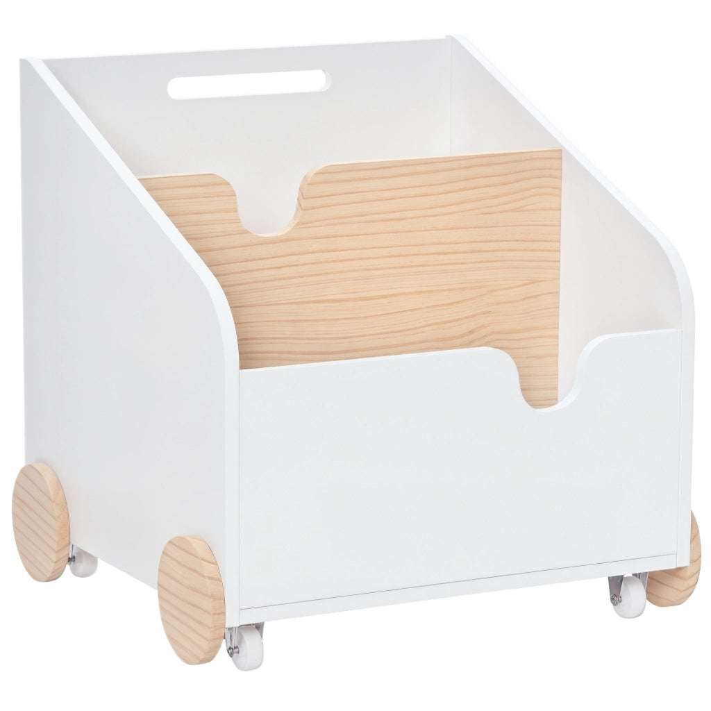 Libreria per Bambini con Ruedas e 2 Sezioni ¨C zephmum ¨C 40x43x43 cm Bianco e Legno Naturale