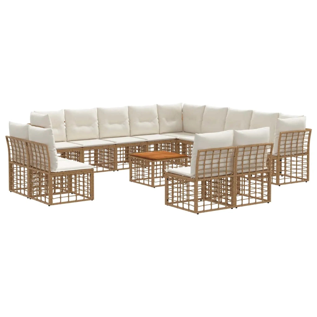 Set di divani da esterno 14 pcs Naturale e Bianco Crema