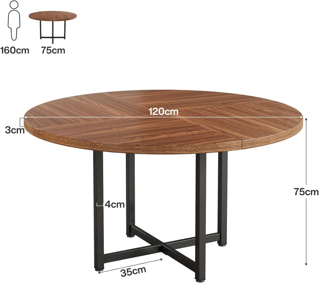 Tavolo da pranzo rotondo in metallo e legno, diametro 120 cm, stile industriale