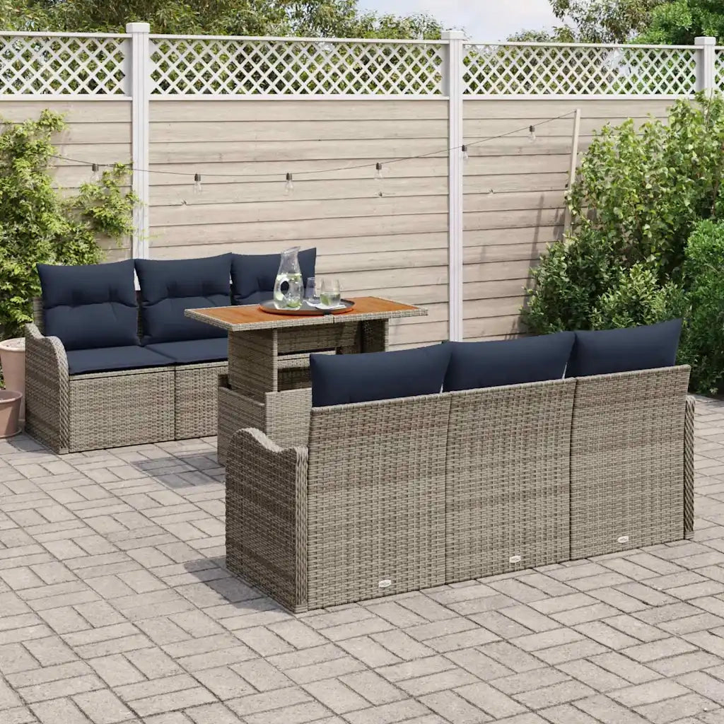 Set Divano da Giardino 7 pz Grigio e Blu Navy polyrattan 3349408