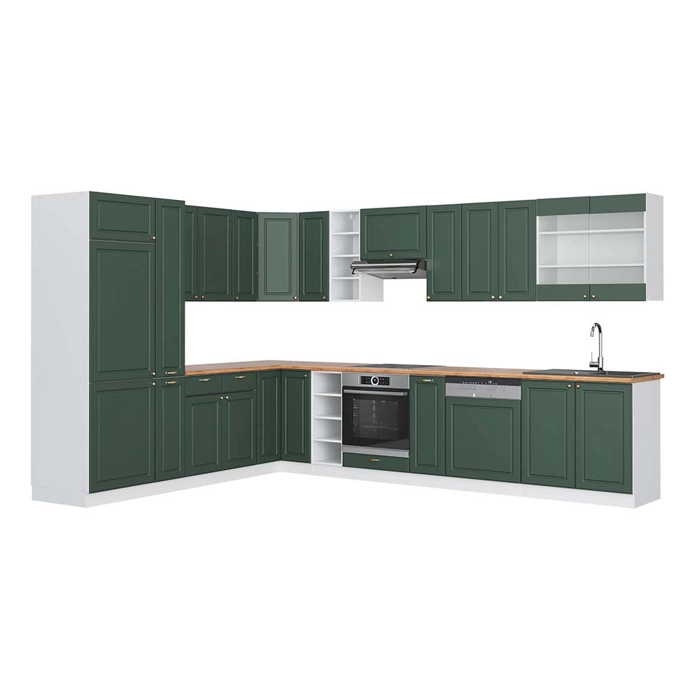 Cucina angolare completa Fame-Line Verde-oro rustico/Bianco 347 x 60 cm, PL Rovere Vicco