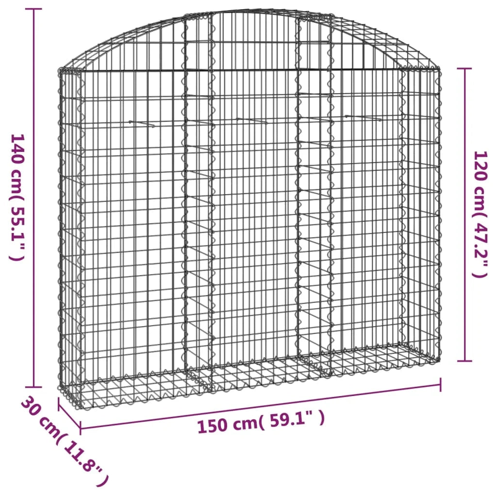 Gabbione cesto gabbia recinzione muro di contenimento ad arco 150 x 30 x 120/140 cm ferro zincato Argento 02_0039971